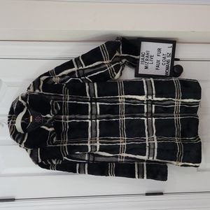 ISAAC MIZRAHI LIVE Faux Fur Dress Coat plaid, long Sz L